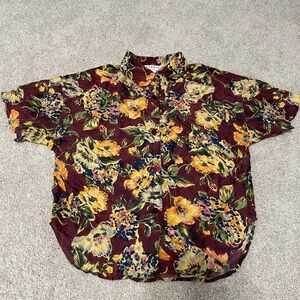 Vintage Melrose Petites 100% Silk Burgundy Floral Print Blouse